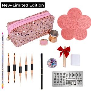 Nail Art Gift Set in Pink Velvet Sequin bag 47 Pieces